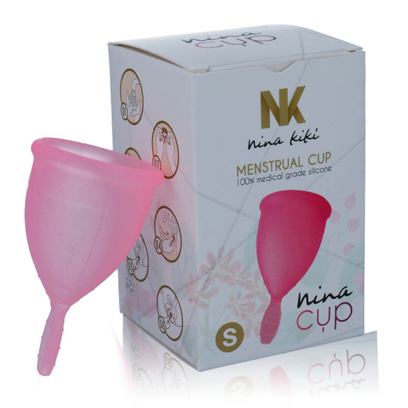 coppetta mestruale rosa taglia s in silicone medicale ecologica riutilizzabile fino 12 ore marca nina kikí