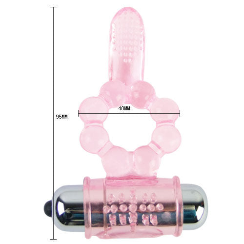 Anello fallico con vibrazione in silicone rosa doppia vibrazione stimolazione clitoride e anale 10 ritmi facile uso batterie incluse BAILE FOR HIM