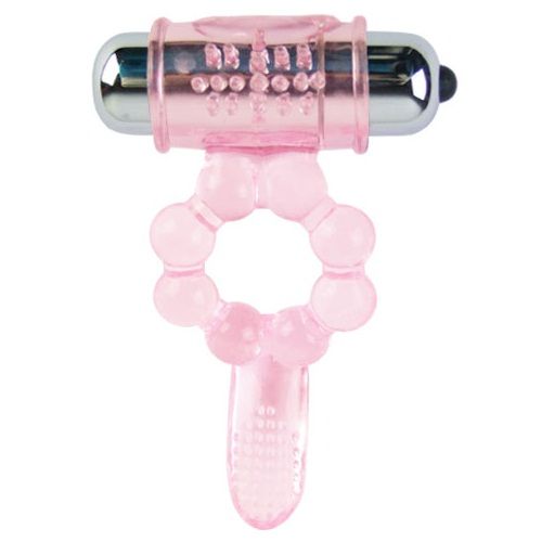 Anello fallico con vibrazione in silicone rosa doppia vibrazione stimolazione clitoride e anale 10 ritmi facile uso batterie incluse BAILE FOR HIM