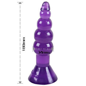 Plug anale ondulato morbido con ventosa 17 cm lilla ideale per dilatazione comoda realizzato in gelatina Baile Anal