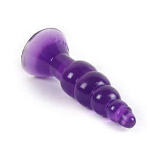 Plug anale ondulato morbido con ventosa 17 cm lilla ideale per dilatazione comoda realizzato in gelatina Baile Anal