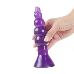 Plug anale ondulato morbido con ventosa 17 cm lilla ideale per dilatazione comoda realizzato in gelatina Baile Anal