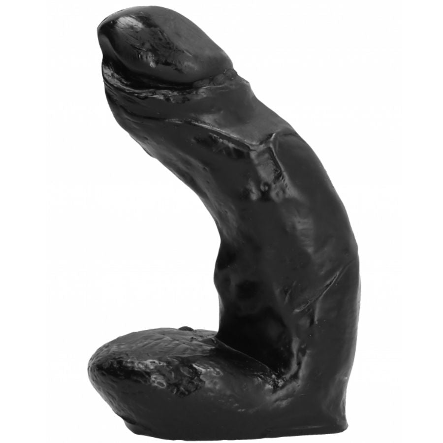 Gode ​​Phallus Noir Courbé avec Testicules Stimulants 15cm All Black