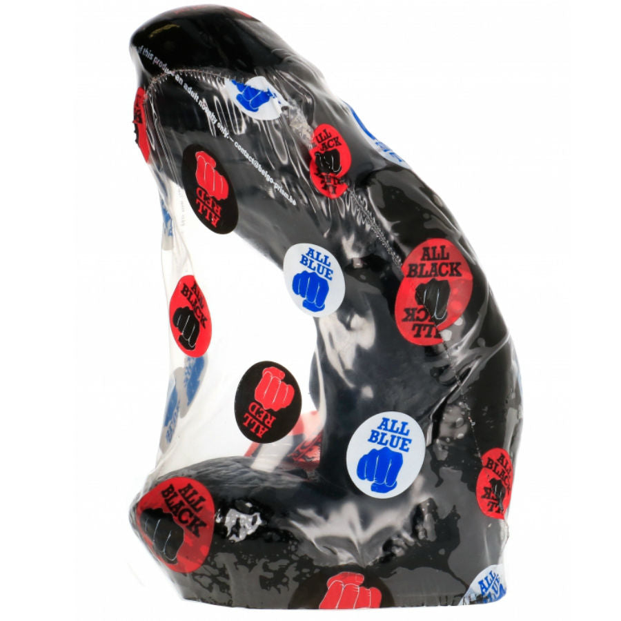 Gode ​​Phallus Noir Courbé avec Testicules Stimulants 15cm All Black