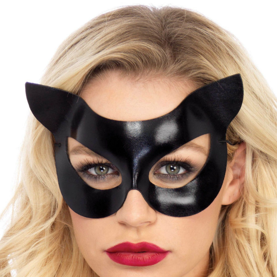 maschera travestimento gatto in vinile nero per giochi di ruolo sensuale adulti LEG AVENUE ACCESSORIES