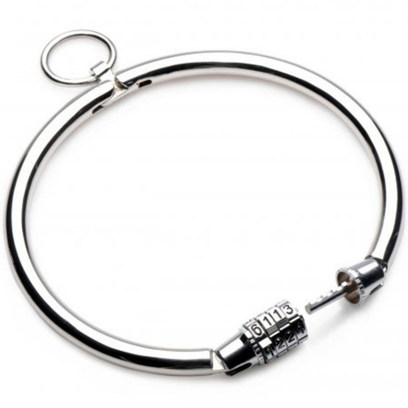 Collare costrittivo in metallo con serratura bondage 10,5 cm 