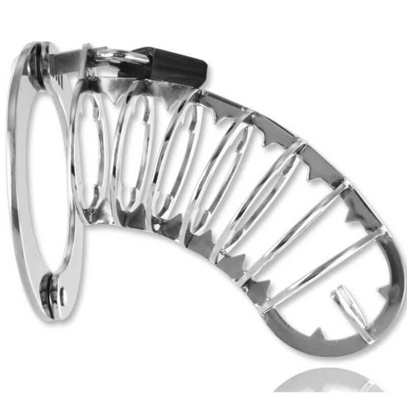 Gabbietta di castità per pene con spuntoni metallici interni anti erezione chiusura con lucchetto fetish bondage 