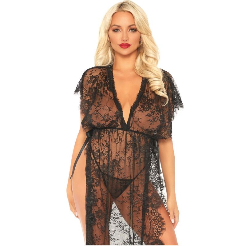 Leg Avenue - Set 2 Pezzi Kaften In Pizzo Vestaglia E Perizoma S/M