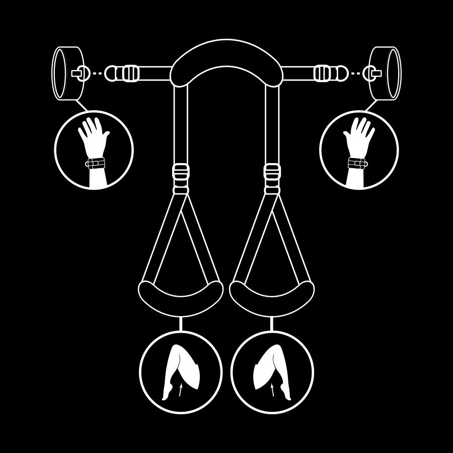 Imbracatura Costrittiva Sexy Sadomaso Con Collare Manettette E Cavigliere Regolabile In Neoprene Fetish