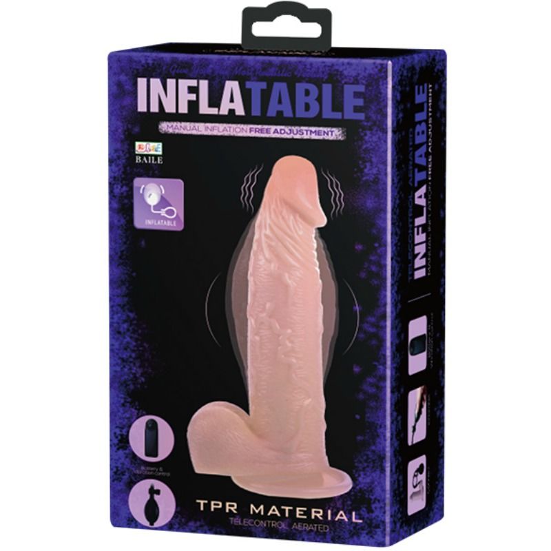 Dildo vibrante gonfiabile realistico dimensione variabile in TPR con ventosa telecomando vibrazione multivelocità per piacere intensi BAILE