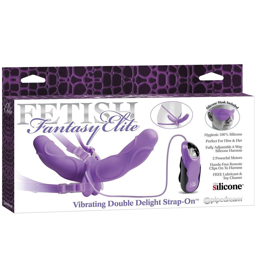 Strap-on doppio con vibrazione in silicone viola ipoallergenico regolabile con vibrazione Fetish Fantasy Elite