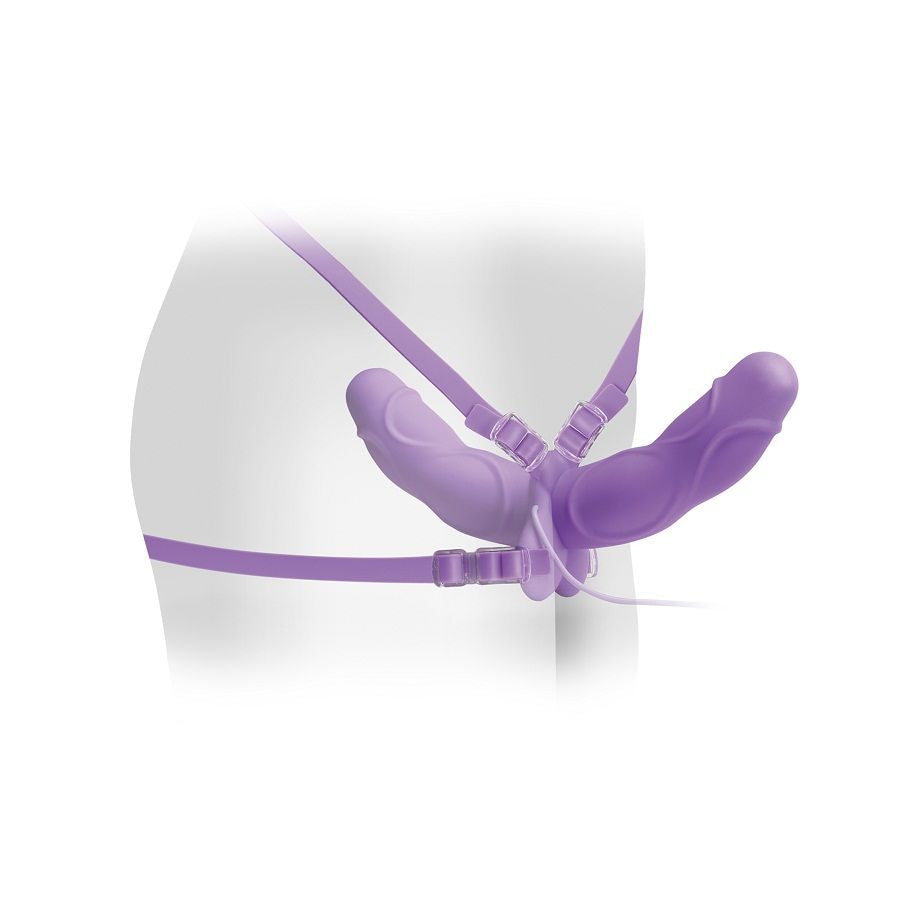 Strap-on doppio con vibrazione in silicone viola ipoallergenico regolabile con vibrazione Fetish Fantasy Elite