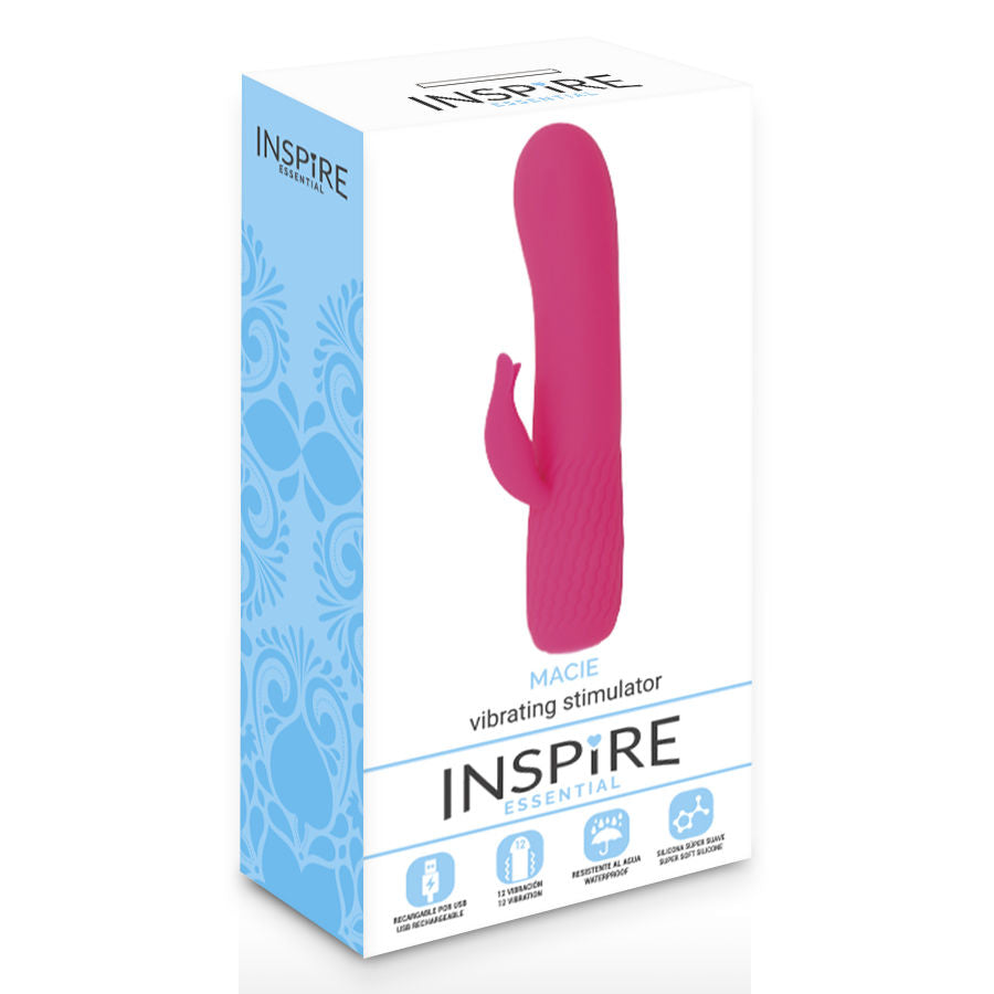 Vibratore wand rabbit flessibile ricaricabile con stimolatore clitoride 12 funzioni impermeabile silicone rosa 15cm inspire