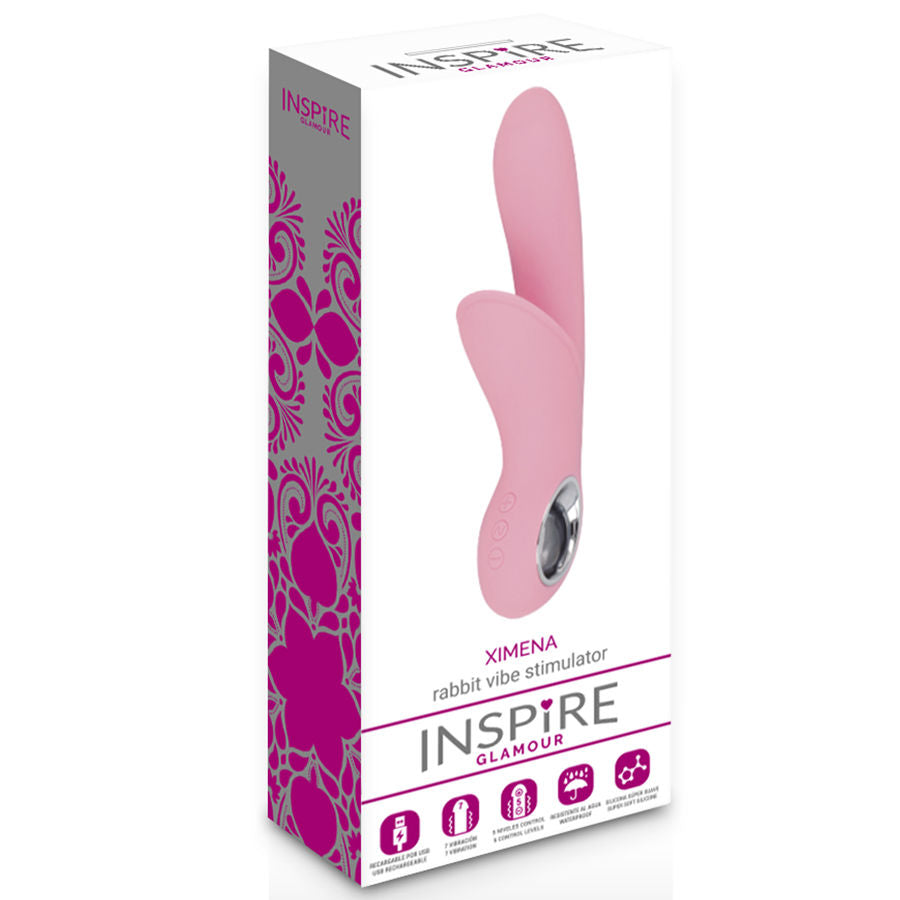 Vibratore rabbit impermeabile in silicone rosa con 7 funzioni vibrazione e 5 velocità ricaricabile inspire