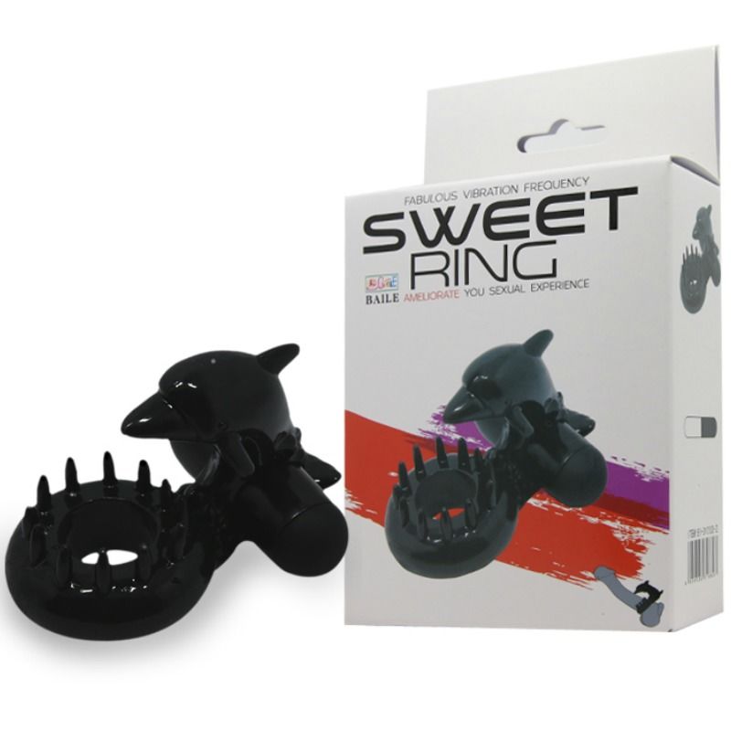 Anello fallico vibrante con stimolatore clitorideo in silicone nero vibrazioni potenti per coppie facile da usare Baile For Him