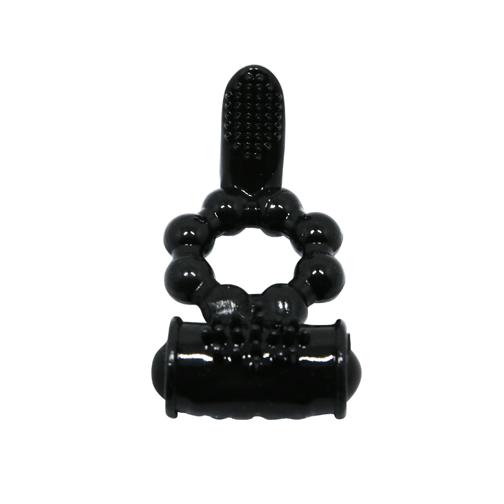 Anello fallico vibrante nero con doppio stimolatore clitorideo silicone alta qualità per coppie divertimento Baile For Him