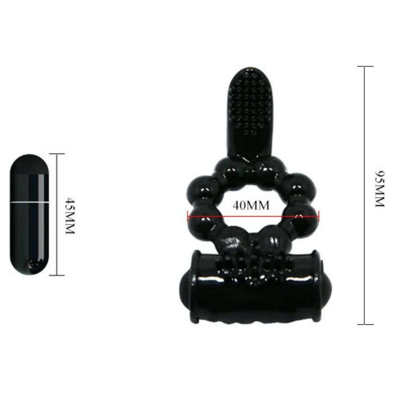Anello fallico vibrante nero con doppio stimolatore clitorideo silicone alta qualità per coppie divertimento Baile For Him
