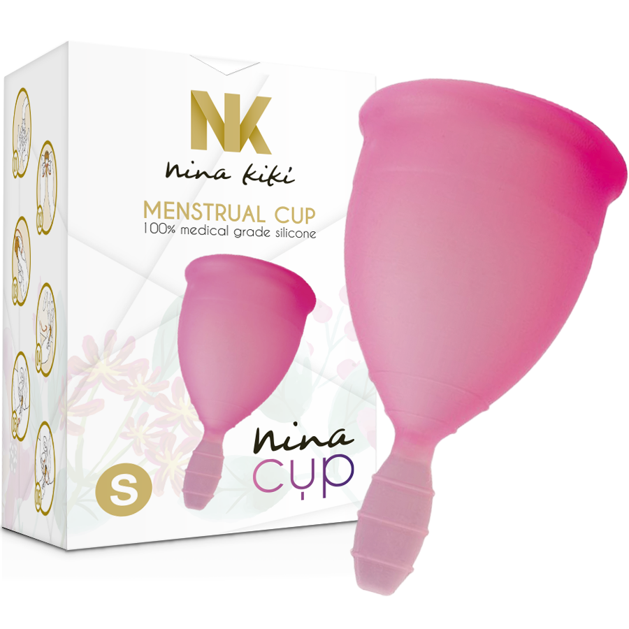 coppetta mestruale rosa taglia s in silicone medicale ecologica riutilizzabile fino 12 ore marca nina kikí