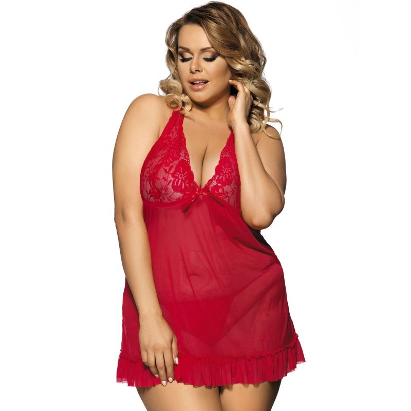 Subblime - Queen Plus Babydoll Rosso Motivi Floreali Nel Seno