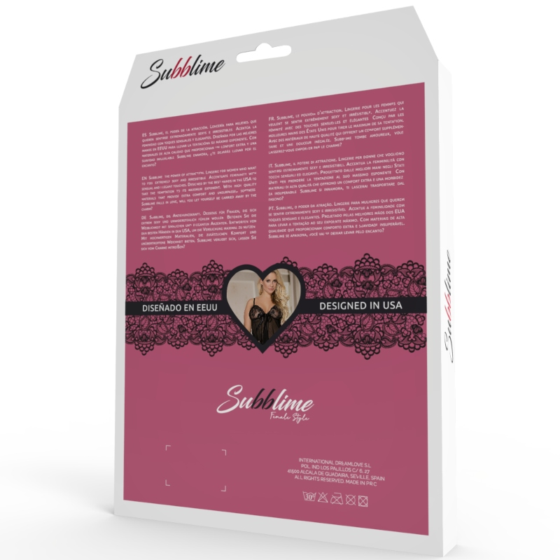 Vestaglietta e perizoma sexy in pizzo nero e trasparenza con maniche svasate perfetta eleganza e seduzione Subblime Babydolls