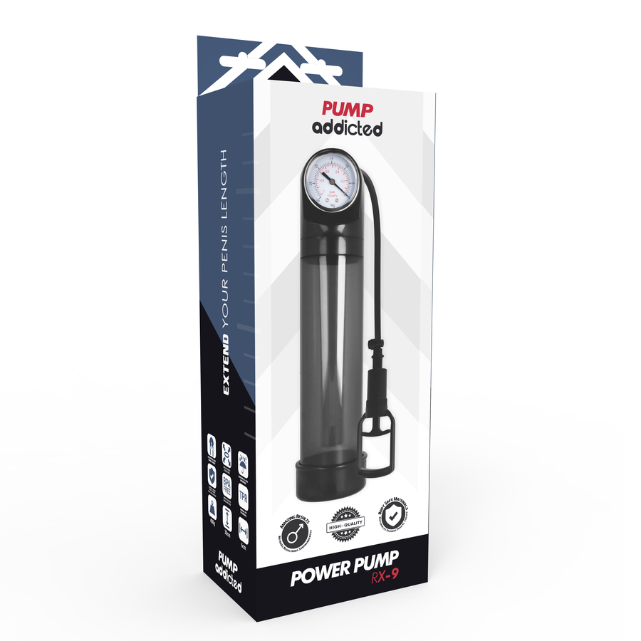 pompa per ingrandimento pene nero con sistema di vuoto RX9 miglioramento prestazioni durevole impermeabile Pump Addicted