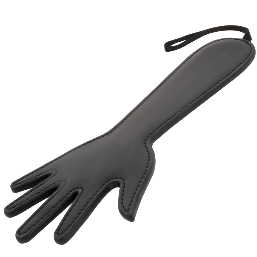 Paddle frustino in pelle nera forma mano e braccio Darkness fetish bdsm