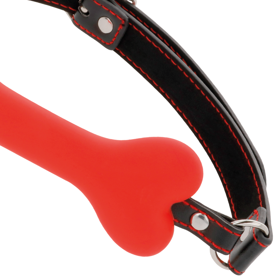 Morso Bavaglio Costrittivo Regolabile Con Morso A Forma Di Osso Di Cane In Silicone Rosso
