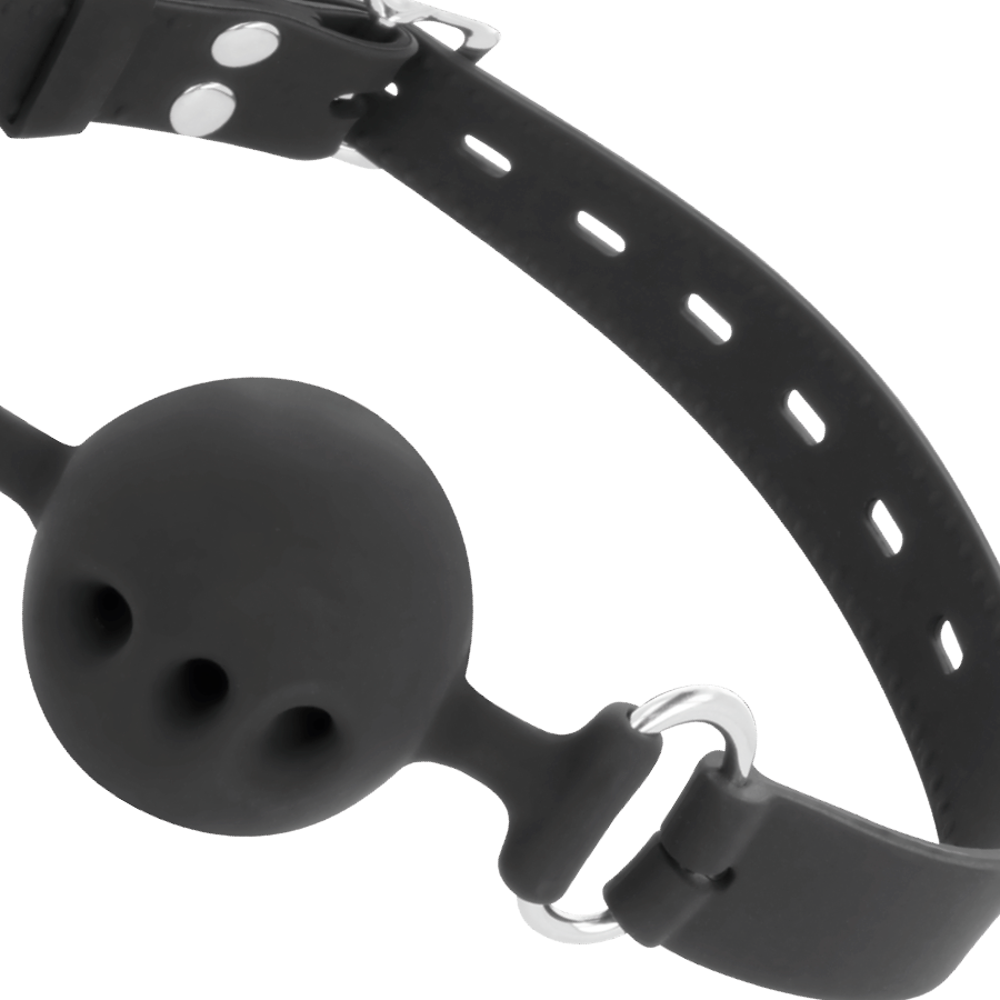 Morso Bavaglio Constrittivo Con Palla Traspirante Regolabile In Silicone Nero Bondage