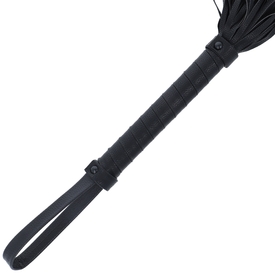 Frustino in pelle lavorata manico presa sicura e frange in pelle fetish 42cm bondage darkness