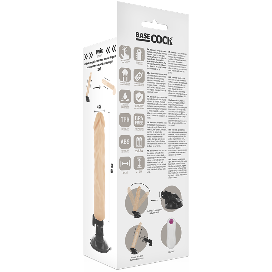 Fallo dildo vibrante realistico con venature 21 cm 12 modalità con base a ventosa e velocità regolabile BASECOCK