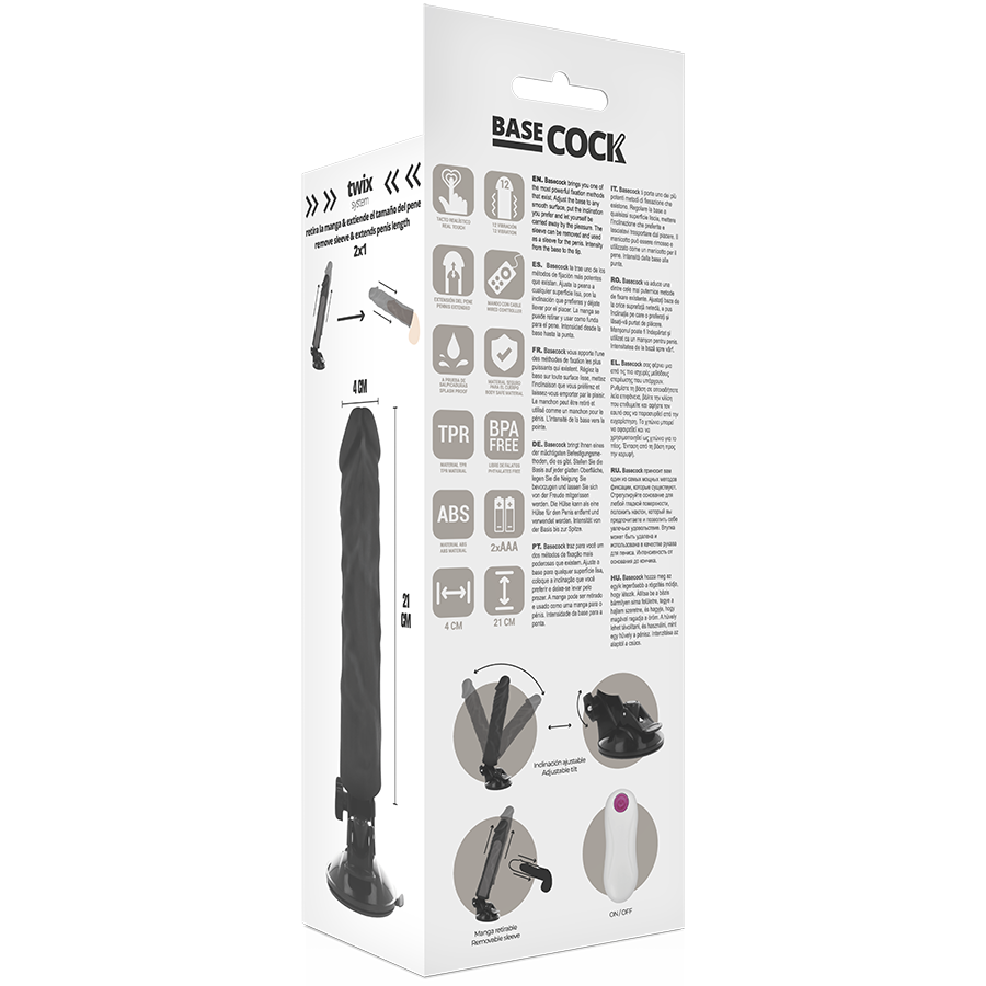 Fallo dildo vibrante realistico con venature 21 cm 12 modalità con base a ventosa e velocità regolabile BASECOCK