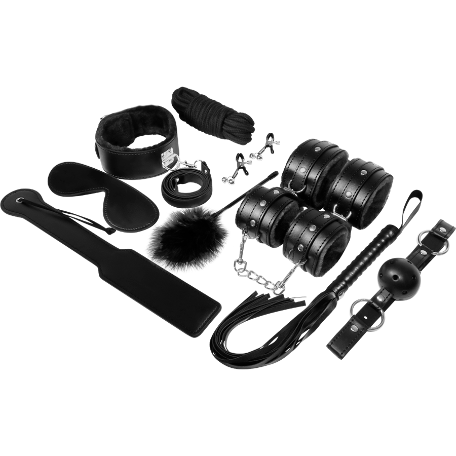 Kit Bondage Deluxe Kit Completo Di Cavigliera Polsini Maschera Paddle Corda Stringicapezzoli Bdsm Fetish Experience Nero