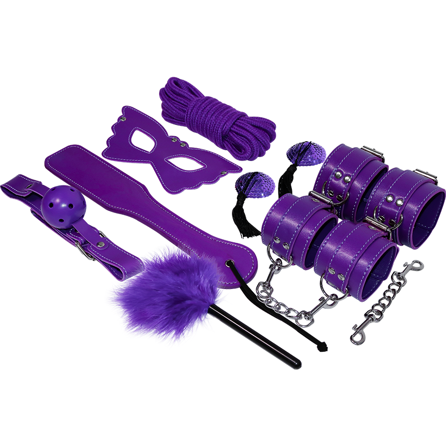 Kit Bondage Deluxe Kit Completo Di Cavigliera Polsini Maschera Paddle Corda Stringicapezzoli Bdsm Fetish Experience Viola