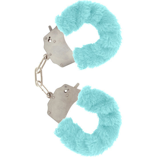 Manette polsini bondage in acciaio con peluche celeste morbido e chiusura di sicurezza con chiavi TOYJOY