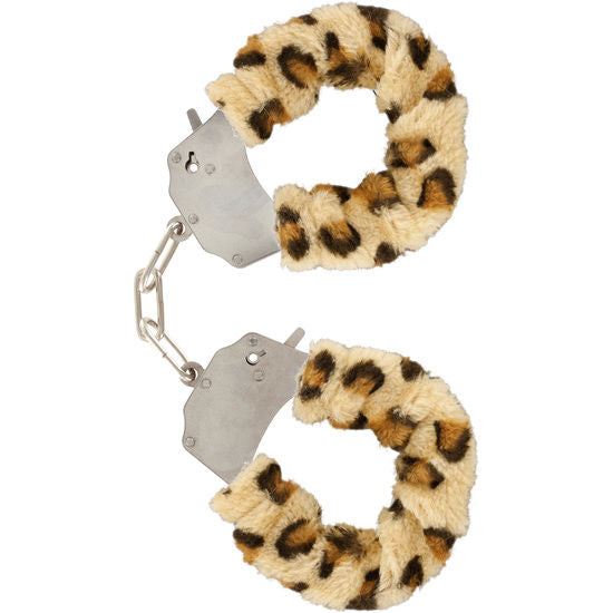 Manette in acciaio rivestite in peluche leopardato bondage 