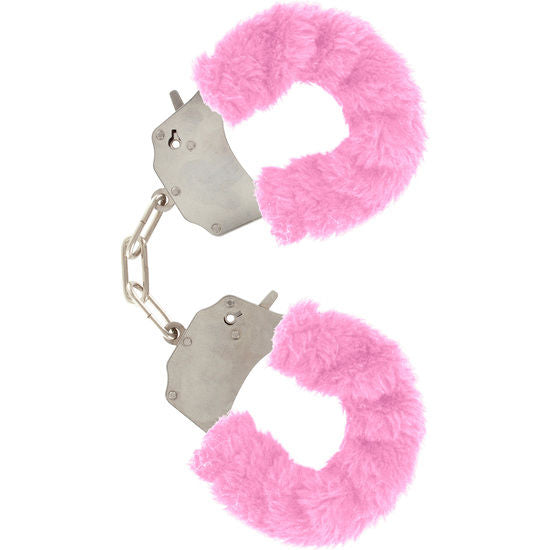 Menottes en acier recouvertes de peluche de bondage rose
