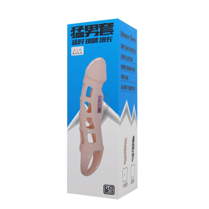 Guaina estensore pene realistico vibrazione potente cinghia testicoli 13.5 cm TPR Baile For Him