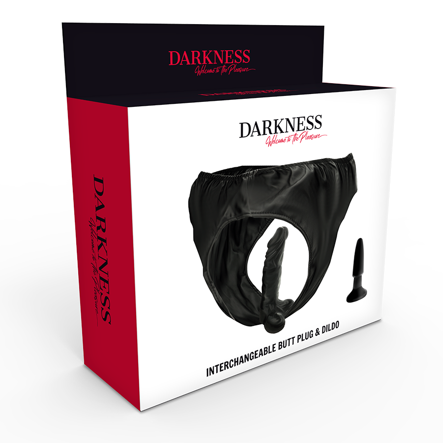 Mutandina In Pelle Con Plug E Dildo Intercambiabile Darkness