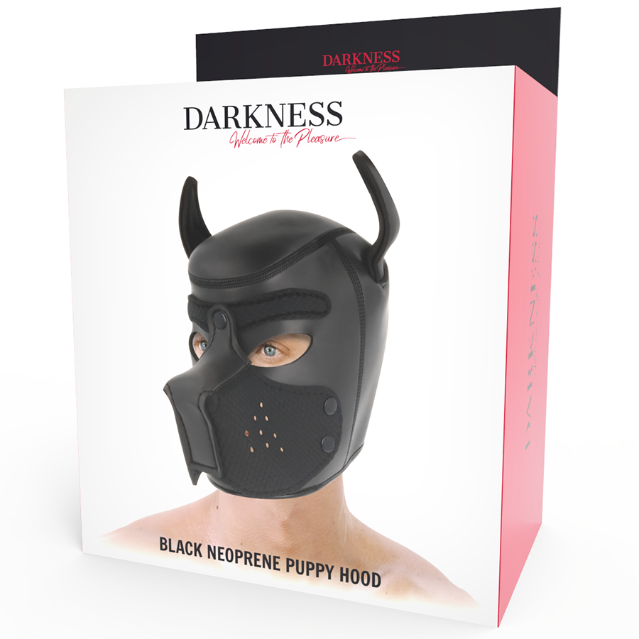 Maschera dog integrale sadomaso neoprene traspirante con apertura bocca taglia L comfort per giochi di ruolo Darkness