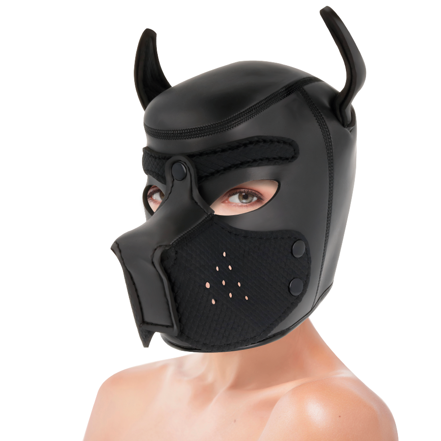 Maschera dog integrale sadomaso in neoprene con apertura sulla bocca taglia L darkness