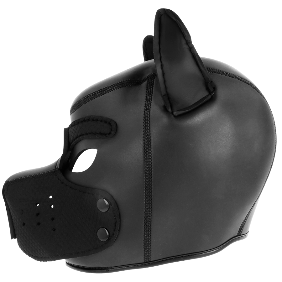 Maschera dog integrale sadomaso neoprene traspirante con apertura bocca taglia L comfort per giochi di ruolo Darkness