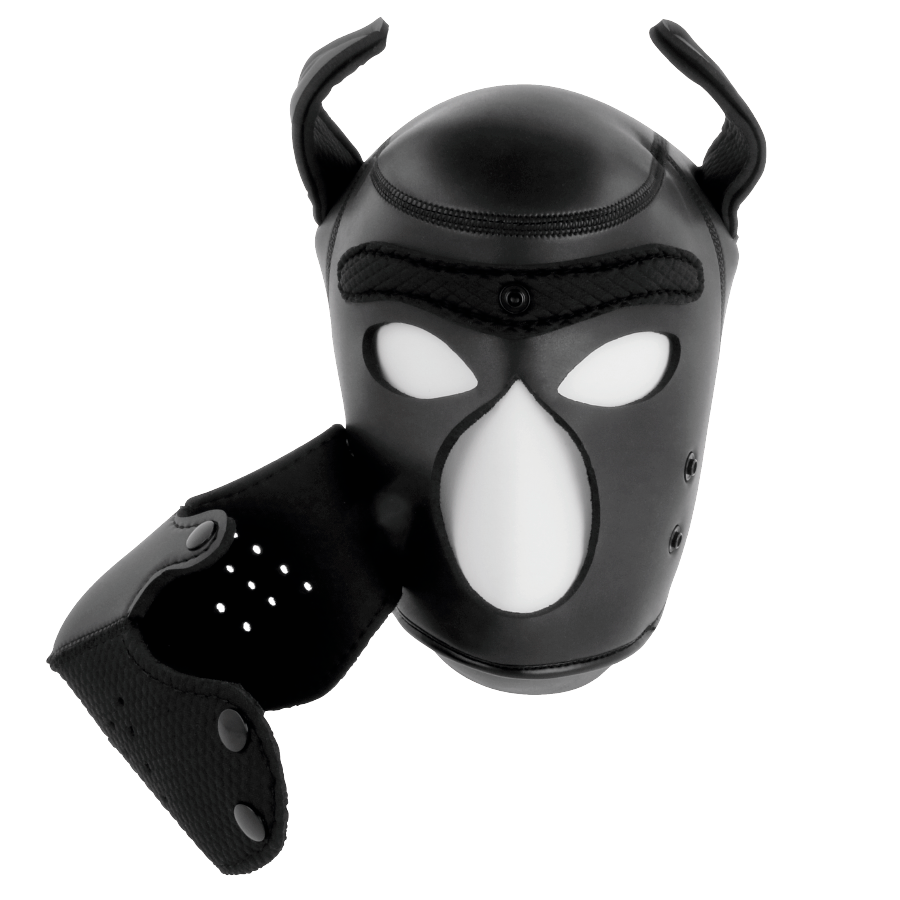 Maschera dog integrale sadomaso neoprene traspirante con apertura bocca taglia L comfort per giochi di ruolo Darkness