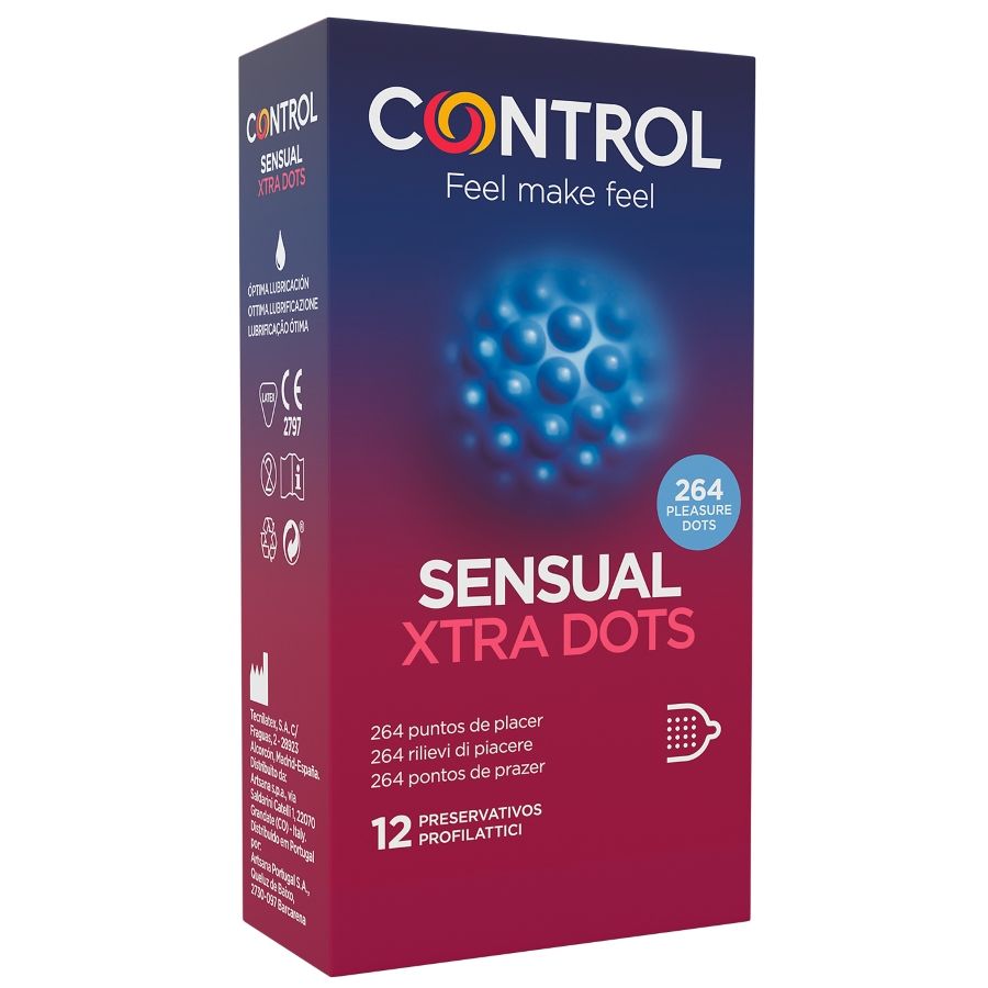 Condom ultra stimolante con trama a punti per piacere intenso confezione da 12 preservativi Control Con Oms