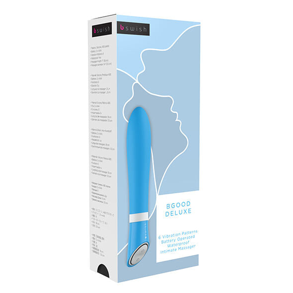 Vibratore silicone impermeabile con 6 funzioni per massaggio corpo adatto sotto la doccia lunghezza 17.8 cm blu B Swish