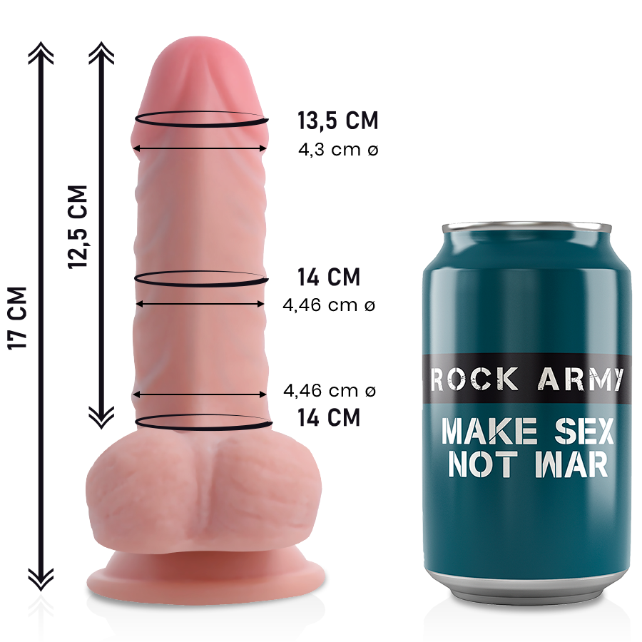 Dildo realistico doppia densità 17 cm con ventosa per uso vaginale e anale ipoallergenico Rock Army