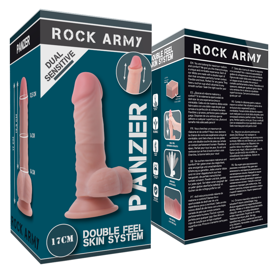 Dildo realistico doppia densità 17 cm con ventosa per uso vaginale e anale ipoallergenico Rock Army