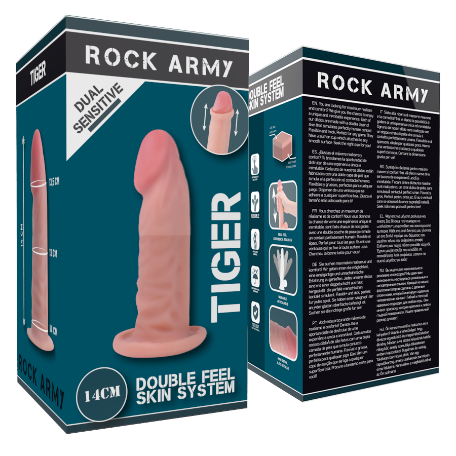 Dildo realistico doppia densità 14 cm base ventosa ipoallergenico waterproof facile da pulire Rock Army