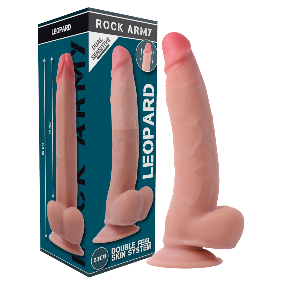 Dildo realistico movimento della pelle realistica a doppia densità 23cm con base a ventosa facile da pulire ipoallergenico Rock Army