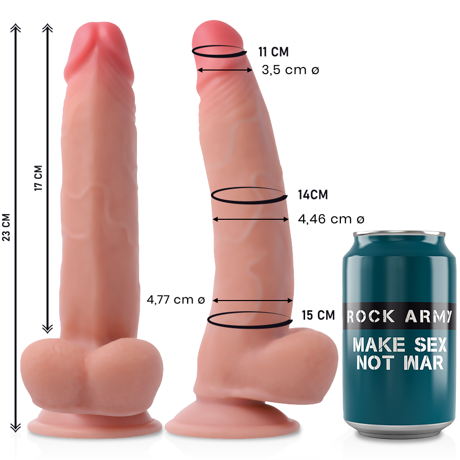Dildo realistico movimento della pelle realistica a doppia densità 23cm con base a ventosa facile da pulire ipoallergenico Rock Army