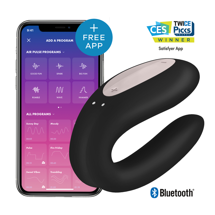 Vibratore di coppia Double Joy nero con app controllabile silicone medico 2 motori impermeabile Satisfyer Connect